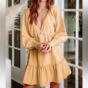 Lulus Creative Idea Light Yellow Ruffled Long Sleeve Mini Dress
